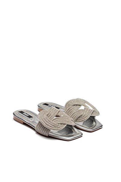 Dedos Γυναικείες Πέτρινες Παντόφλες Σπιτιού Ασημί 13040