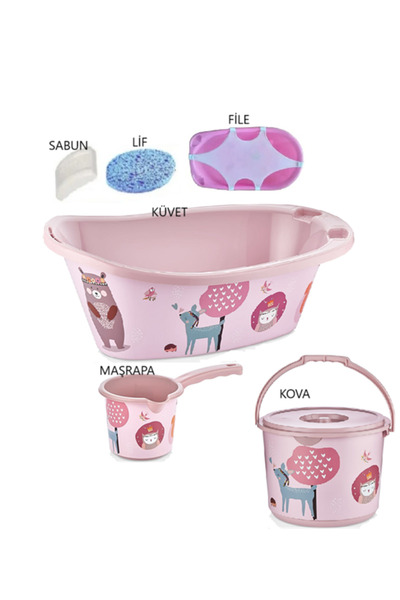 POMSTORE Sevimli Figürler 7 Parça Bebek Yıkama Banyo Küvet Seti Kova Maşrapa ...
