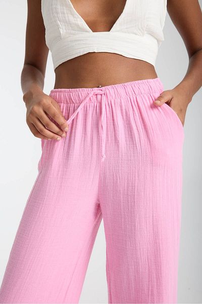 Mogi Butik Women's Elastic Waist Palazzo Muslin Trousers 3078