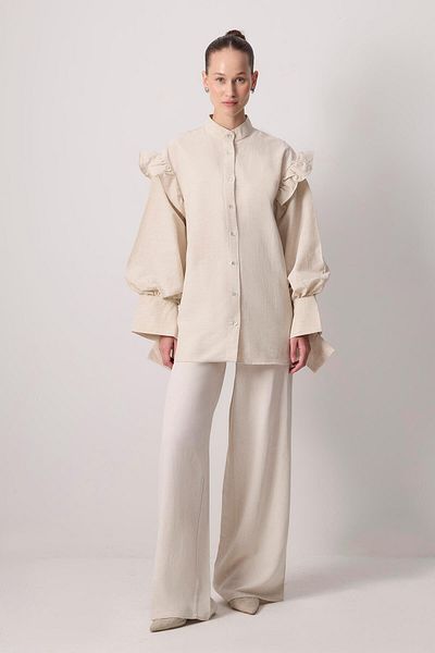 Touché Privé Linen Textured Ruffle Shirt