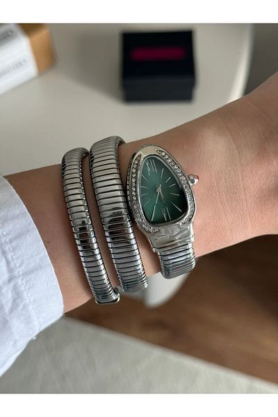 RoseandRoses Snake Spiral Model New Season Women's Wristwatch Silver (Green Dial)