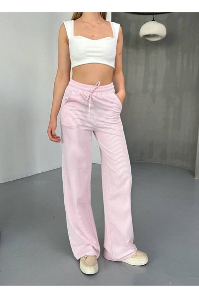 SUN STYLE PANTALON SUYOLU CU MODEL DE DRESĂ BURGU BURGU TAILĂ ELASTICĂ