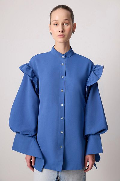 Touché Privé Linen Textured Ruffle Shirt