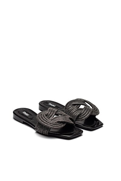 Dedos Kadın Taş Örgü Detaylı Ev Terliği Siyah 13040