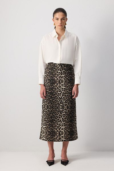 Touché Privé Leopard Patterned Gabardine Skirt