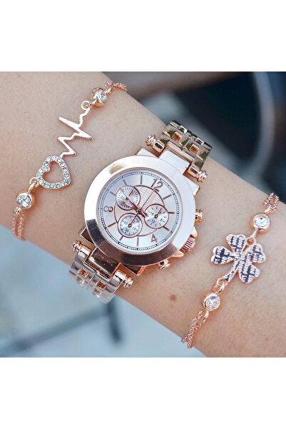 istanbul form Rosegold Metal Kordon Kadın Saat Kombini 3558