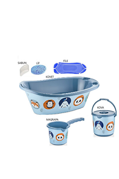 POMSTORE Sevimli Figürler 7 Parça Bebek Yıkama Banyo Küvet Seti Kova Maşrapa ...