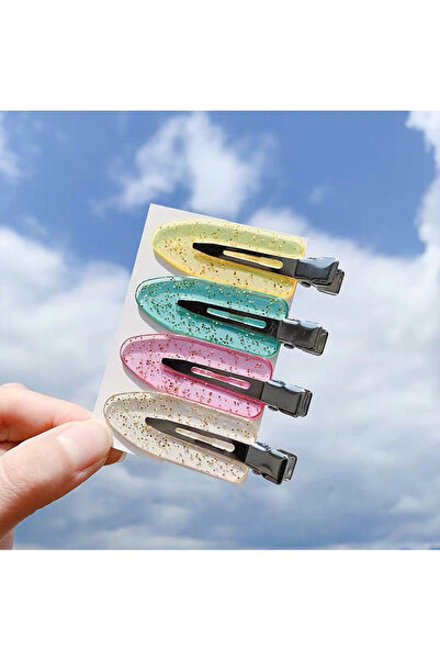 MutluBiDünya 4 Adet İz Yapmayan Şeffaf Simli Klips Pens Toka Seti