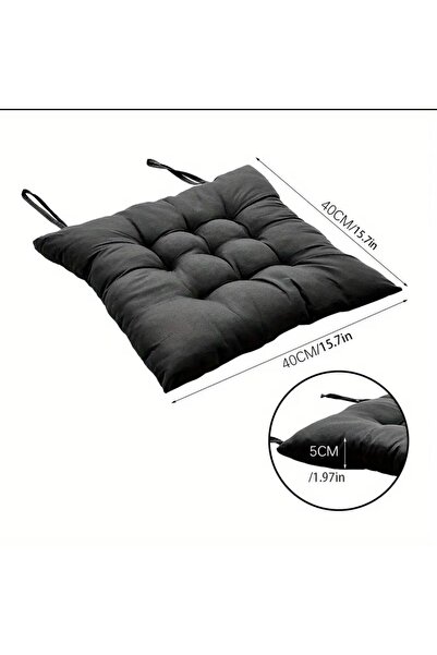 İstanbul kumaş 4’lü Sandalye Minderi – Bağcıklı, Çökme Yapmaz Sünger Dolgulu, Yıkanabilir – 40x40 cm (Siyah)