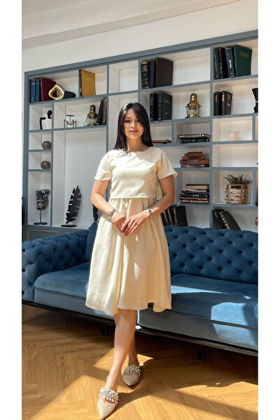 Nida Boutique İki Parça Görünümlü Cepli Astarlı Kısa Kollu Elbise
