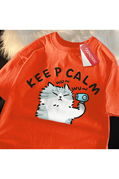 StartMore Y2K Vintage T-Shirt Tee Fun Cat Using Hair Dryer Japanese Style