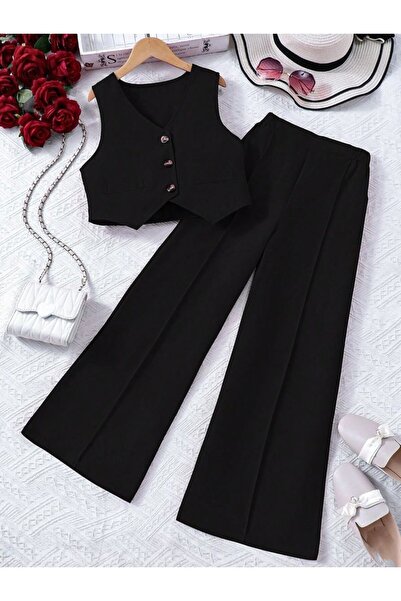 shop Yelek pantolon 2 li kız çocuk kombin astarlı gabardin kumaş çıt çıt kapa...