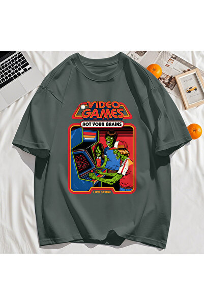 StartMore تي شيرت Y2k Vintage تي شيرت لعبة فيديو Brain Dead Print
