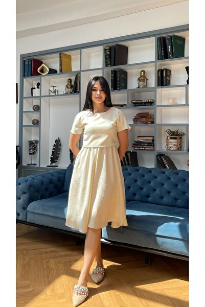 Nida Boutique İki Parça Görünümlü Cepli Astarlı Kısa Kollu Elbise