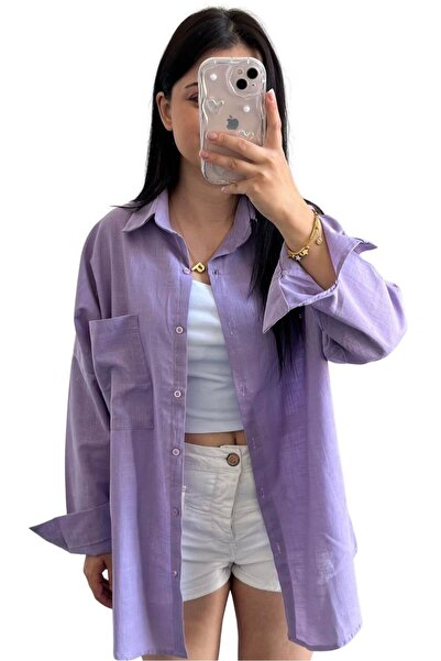 clavia Loosee Fit Düşük Omuz Regular Oversize Keten Görünümlü Cep Detaylı Gömlek