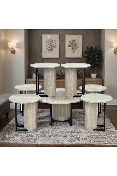 Ch 7-piece wooden tea table set