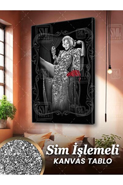 SML TABLO Simli Marilyn Monroe Gülücük Pırıltılı Sexy Kadın Ayna Makyaj Sim İ...