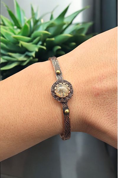 NBS Beautiful Naturel Stones Copper Citrine Pure Bracelet Adjustable (Evil Eye, Protection) Antique Design (Gift, Daily)