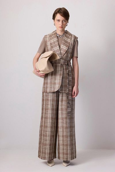 Touché Privé 100% Linen Plaid Vest Pants Suit