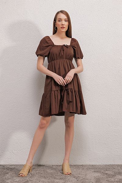 CCTWEAR Gathered Collar Flared Poplin Dress