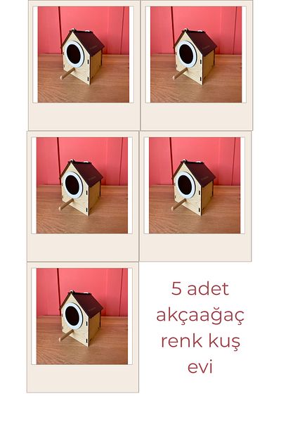 WoodenZoo Wooden Decorative Bird House Nest, Nest, Balcony, Garden Accessory Set of 5 (Maple)