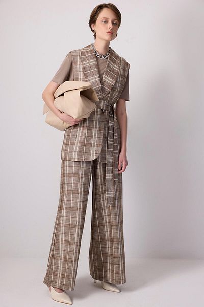Touché Privé 100% Linen Plaid Vest Pants Suit