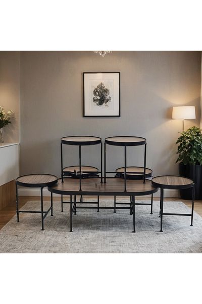 Ch 7-piece wooden tea table set