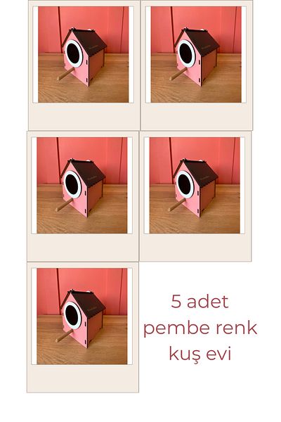 WoodenZoo Wooden Decorative Bird House Nest, Nest, Balcony, Garden Accessory Set of 5 (Pink)