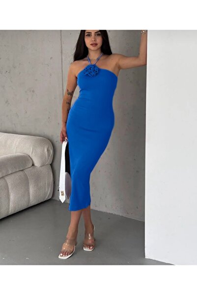 hipnoz butik Rochie camisole midi cu detaliu trandafir la guler