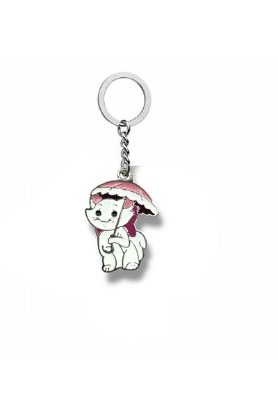 Herşey Nota Gatinha Marie Unisex Keychain with Umbrella Figure – Cute and Elegant Daily Accessory