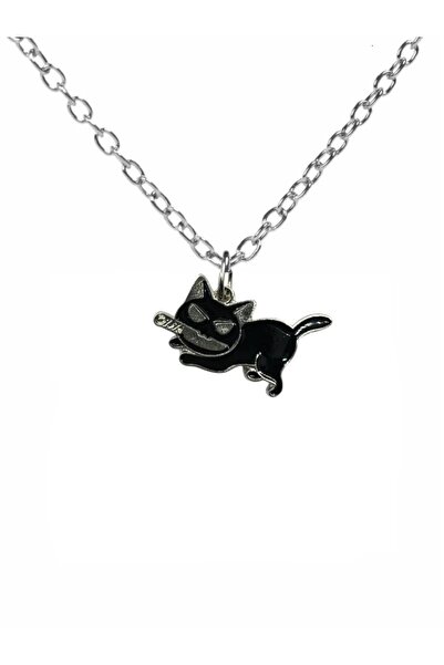 Herşey Nota قلادة للجنسين مع شكل قطة سوداء مع وضعية الزحف بالسكين - رمز للروح...