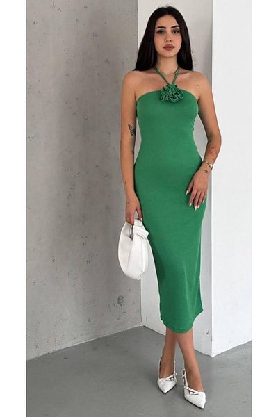 hipnoz butik Collar Rose Detail Midi Length Camisole Dress
