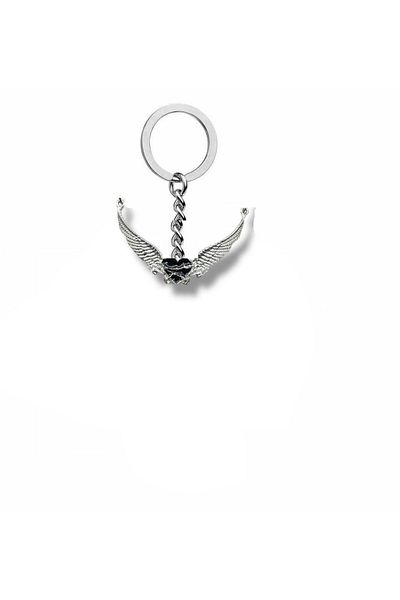 Herşey Nota Angel Wings Black Heart Figured Unisex Keychain – Mystical and Stylish Daily Accessory