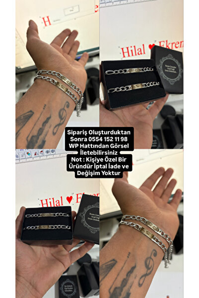 Çelik Göz Baskılı Harf İşlemeli Çift Bilekliği - En Güzel Hediye