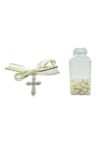 OEM Set 25 cruciulite pentru botez, fundita saten si cutie transparenta