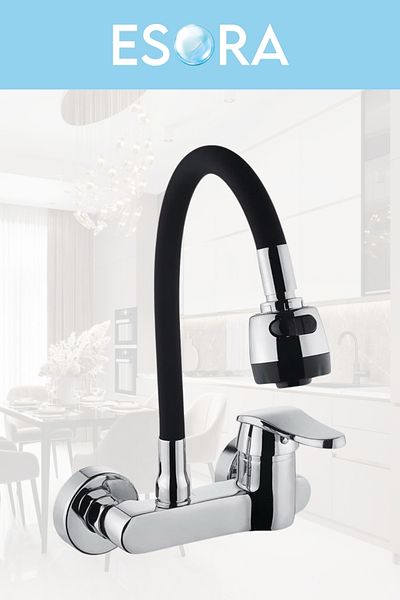 ESORA Black Chrome 2 Function Swivel Spout through Wall Kitchen Faucet Fountain Tap