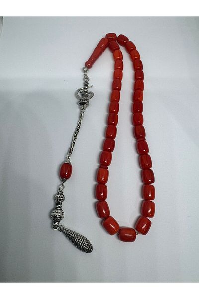 Tesbih Dünyası Orange Colored Special Dice Amber Prayer Beads Nargile Alpaca Tassel Special Collectible