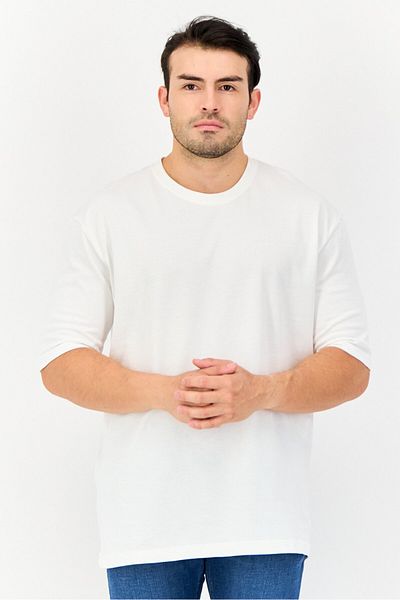 English Laundry Men Oversized Fit Round Neck Short Sleeves Plain T-Shirt, White