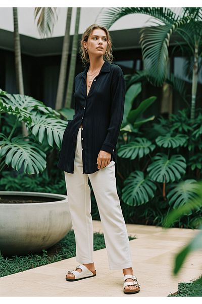 COMBİNE MİCHAİL New Season Women's Loose Cut Summer Shirt Black