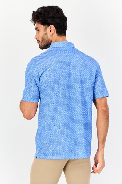 Greg Norman Men Sportswear Fit Allover Print Short Sleeves Outdoor Polo Shirt, Multicolor