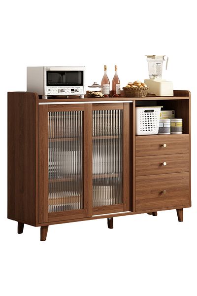 sharpdo Coffee Corner Kitchen Side Cabinet with Drawers and Sliding Doors, Large Storage Capacity