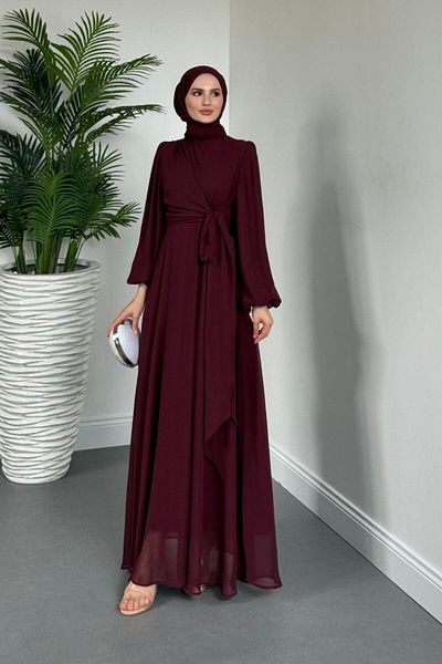 MERVEN AKYÜZ Onstantic Side Tie Dress Cherry Rot