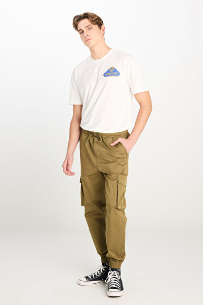 Lee Regular Fit Normal Kesim Ribanalı Paça Kargo Cepli Haki Jogger Pantolon
