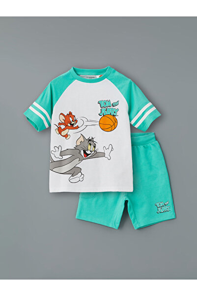 LC Waikiki White Tom and Jerry Printed Boys' T-Shirt and Shorts 2-Piece Set