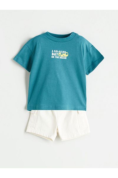 LC Waikiki Printed Baby Boy T-Shirt and Jean Shorts 2-Piece