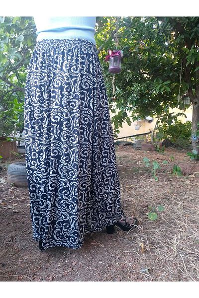 hoaryage Fusta Maxi pentru mama din tesatura pieptena cu model cu talie elastica, Fusta de ruga36MARC100KG