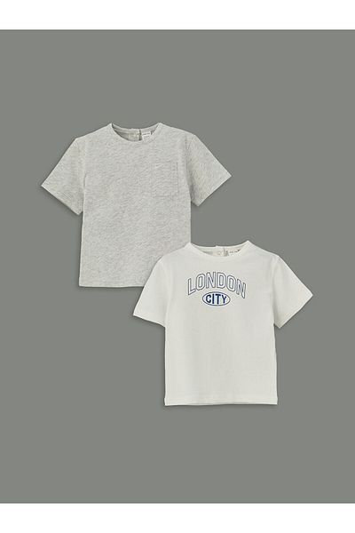 LC Waikiki Crew Neck Printed Baby Boy T-Shirt, Pack of 2