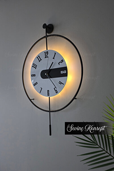 SEVİNÇ KONSEPT LED'li SİYAH Latin 3 Kristal Tiktok (BÜYÜK BOY 50 X 75 Cm), Modern Dekoratif Metal Duvar Saati