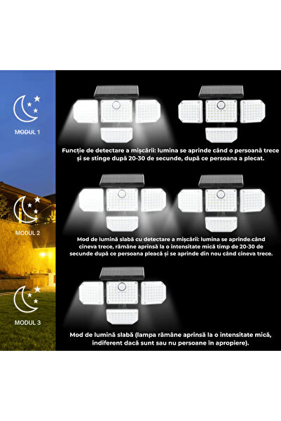 G-Merc Lampa Solara LED Exterior 3000lm, 181 LED, Senzor, 3 Moduri, IP65, 2400mAh, Telecomanda, Baterie 10h