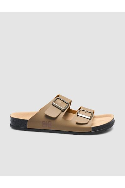 Cabani 100% Genuine Leather Buckle Detailed Mink Men's Slippers